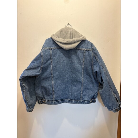 Vintage Canyon Guide Outfitters Jean Denim Trucker Jacket Grey Hood Grunge MED - Picture 14 of 14